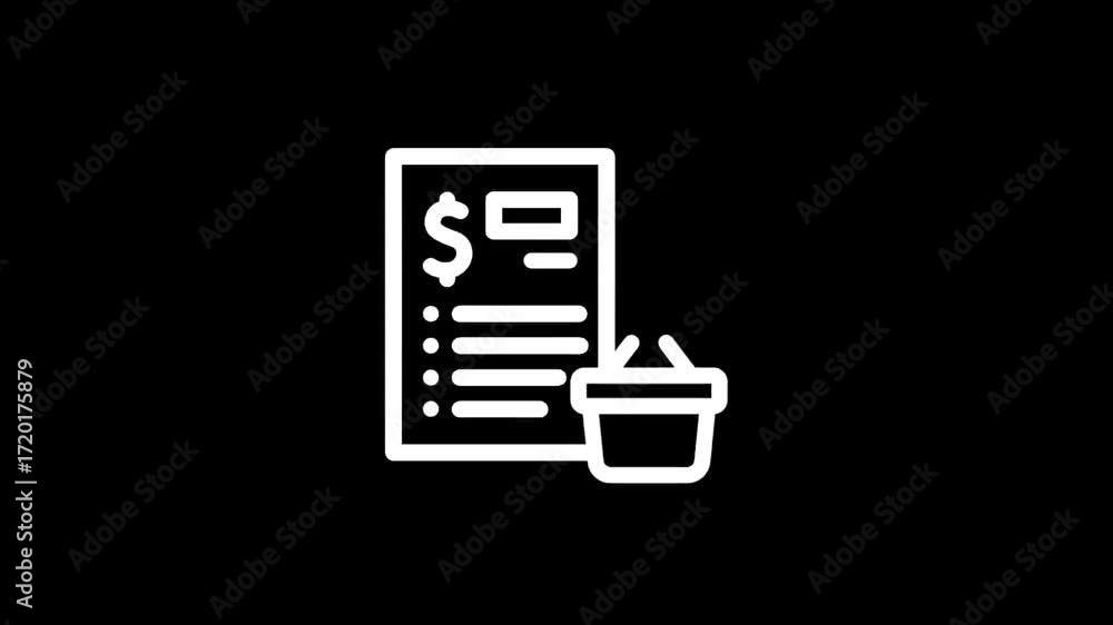 Shopping cart and bill icon on a black background.