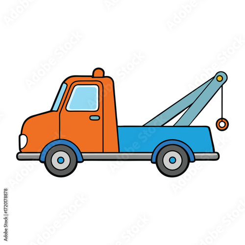 A fun cartoon tow truck with big wheels, smiling face, and strong hook ready to lift cars. Playful design makes it perfect for kids’ coloring and creative activities.
