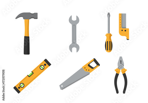Set of tools on white background