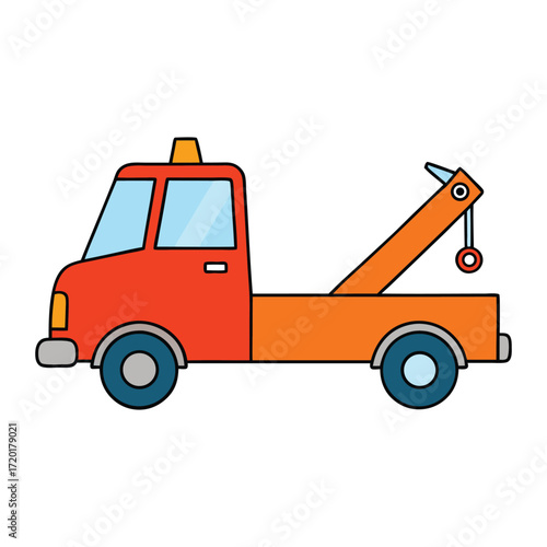A fun cartoon tow truck with big wheels, smiling face, and strong hook ready to lift cars. Playful design makes it perfect for kids’ coloring and creative activities.
