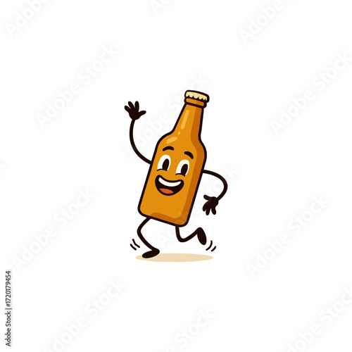 A cheerful, cartoonish depiction of a beer bottle.