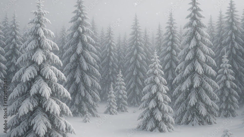 Fototapeta premium Snowy forest winter wonderland scene.