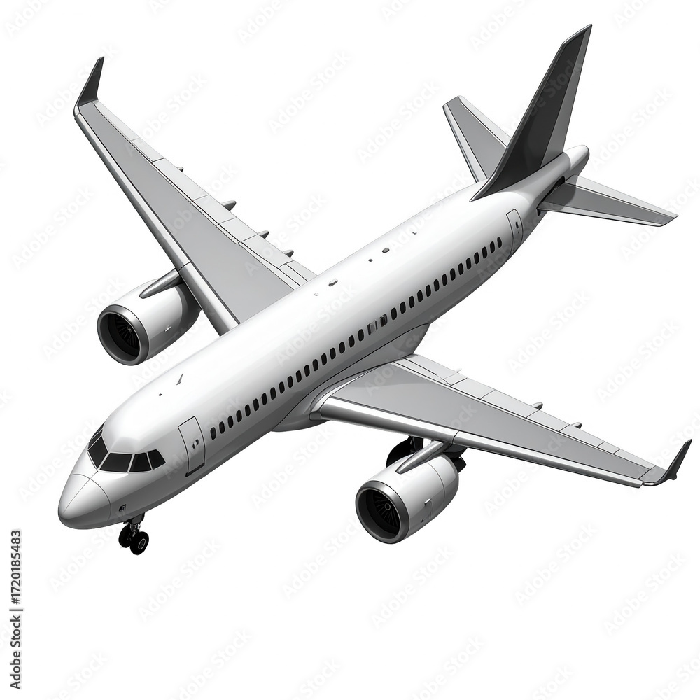 Obraz premium A modern, sleek jetliner model is showcased against a pure black background.