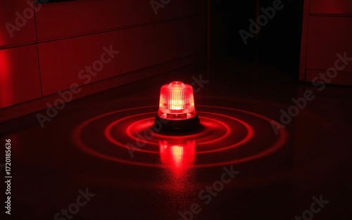Red rotating emergency siren light placed on a reflective surface