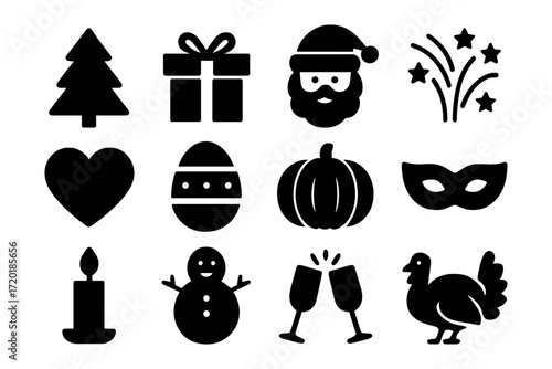 Holiday silhouettes: christmas, halloween, and thanksgiving icon set
