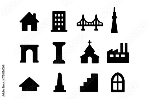 Silhouette of iconic buildings and structures collection for urban design