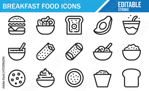 Food Icons of Popular Breakfast Dishes for Kitchen and Culinary Projects
