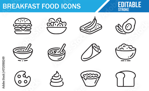 Vector Breakfast Food Icons for Cooking, Meal Prep, and Health