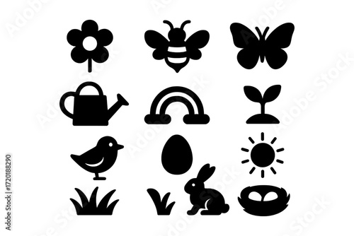 Nature silhouettes collection: icons of spring and wildlife