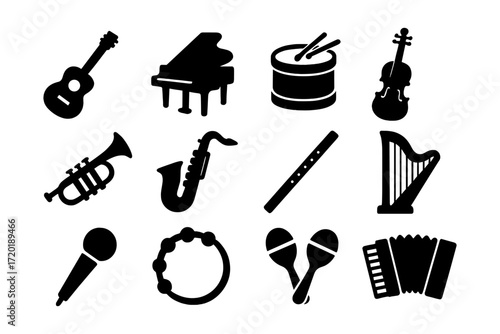 Silhouette musical instruments collection: classic and modern icons