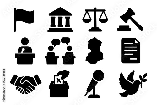 Silhouette icons of justice and civic engagement