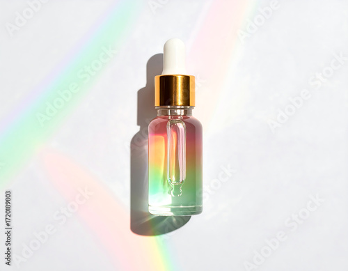 Rainbow-Colored Serum Bottle Skincare Product Photography