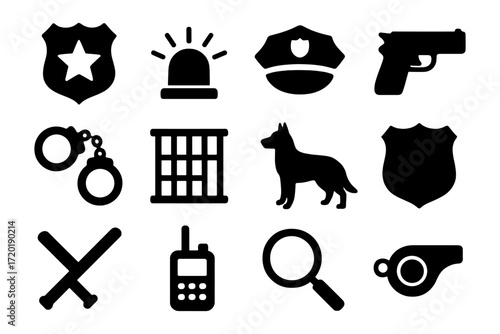 Police icon set: essential law enforcement symbols for modern design