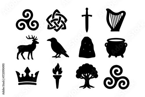 Celtic symbols collection: ancient icons in bold silhouette design