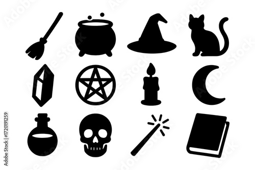 Halloween witchcraft silhouettes: icons of magic and mystery