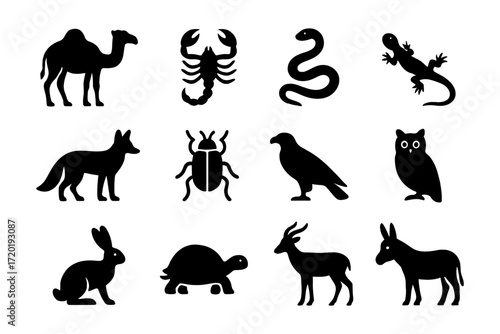 Desert wildlife silhouettes collection featuring animals and reptiles