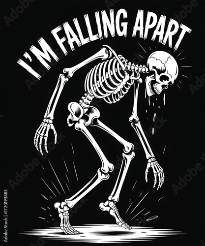Skeleton falling apart with text im falling apart