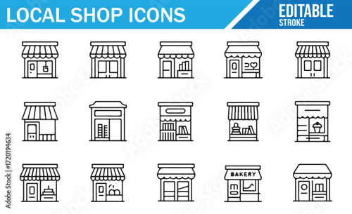 Local Shop and Storefront Icon Collection for Urban Design