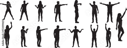 Collection of Silhouettes of People in Various Poses and Actions background group