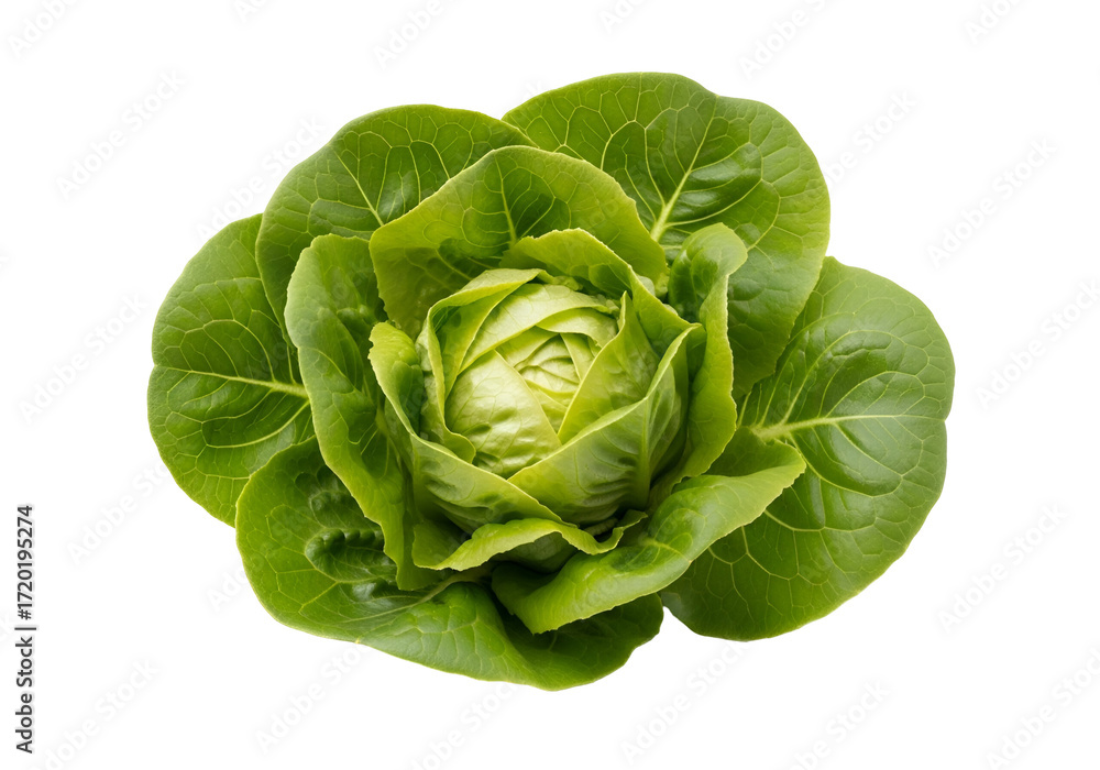 Fototapeta premium A vibrant head of fresh, crisp green lettuce, showcasing its delicate leaves and healthy appearance against a pure black background.