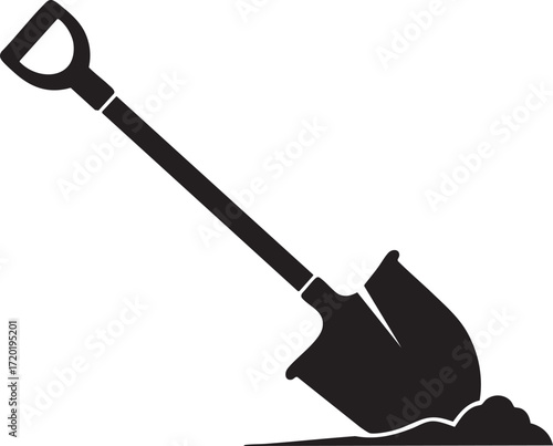 Shovel digging into dirt with background soil gardening