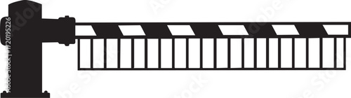 Silhouette of a barrier gate with striped arm and vertical posts security access