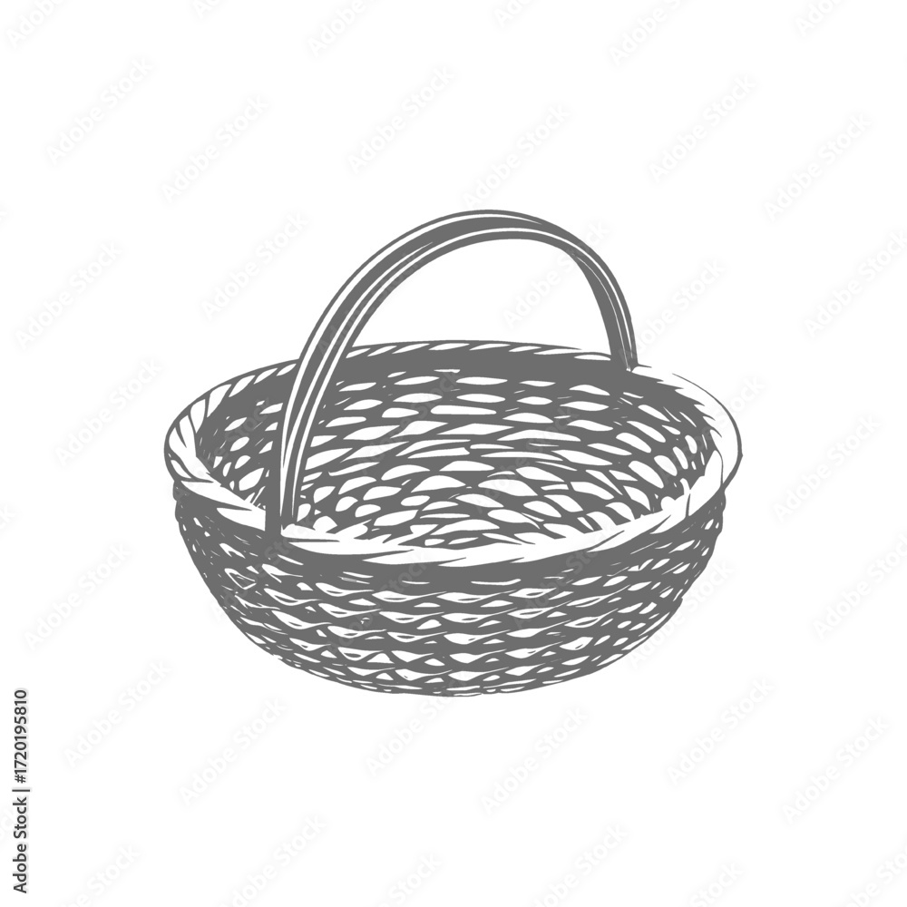 Obraz premium Wicker Basket with Handle Illustration