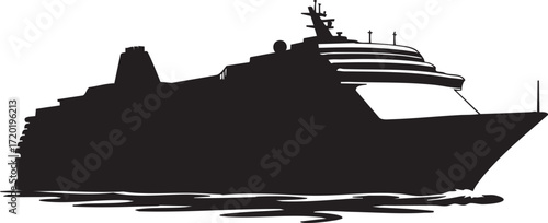 Silhouette of a large cruise ship sailing on water boat vessel