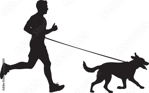 Silhouette of a man running with a dog on a leash against a background vector