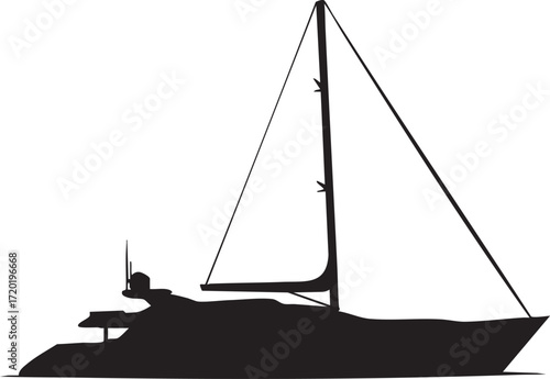 Silhouette of a modern sailing yacht with tall mast and sails sailboat boat