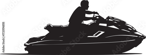 Silhouette of a person riding a jet ski on a background watercraft vehicle