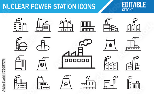 Editable Nuclear Plant Icons for Industrial and Energy Use