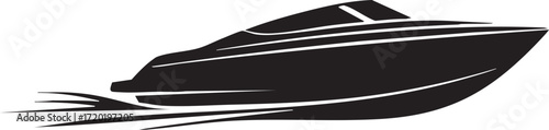 Silhouette of a speed boat with stylized water trails graphic