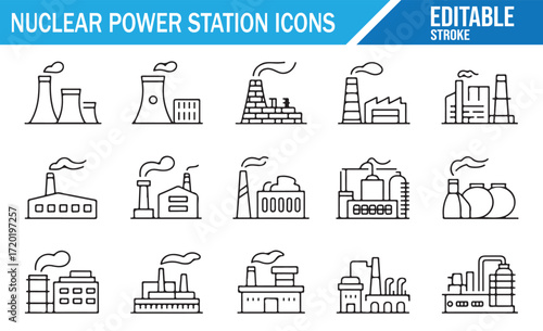 Editable Stroke Icons for Nuclear Power Plants and Energy Facilities