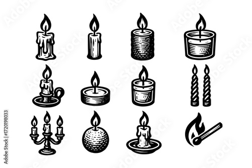 Hand drawn vintage candle collection with unique styles