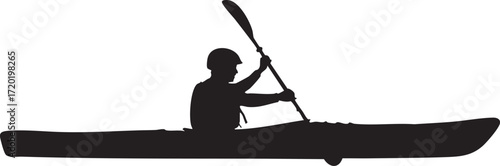 Silhouette of person kayaking with paddle on background canoe paddling