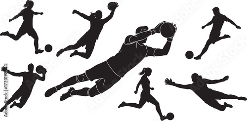Silhouettes of soccer players in action against a background of football sport Vector