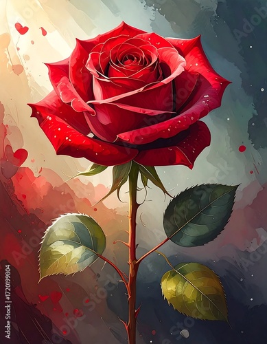 A vibrant red rose in artistic style