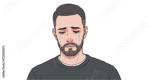 Sad Man Crying Tears Emotion Loss Grief Overwhelmed Expression Isolated Transparent Background