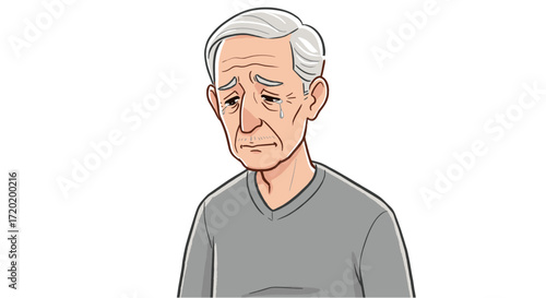 Elderly Man Crying Sadly Expressing Grief Sorrow Emotion Isolated on Transparent Background
