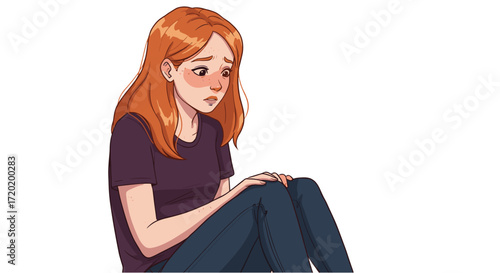 Sad Young Woman Expressing Shame Embarrassment Fear Isolated on Transparent Background