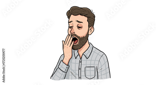 Tired Young Man Yawning Exhausted Expression Isolated on Transparent Background Sleepy Emotion