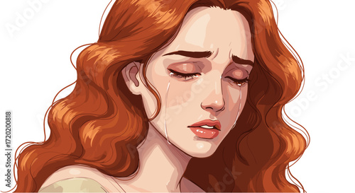 Sad Woman Crying Tears of Sorrow Expressing Emotional Distress Isolated on Transparent Background