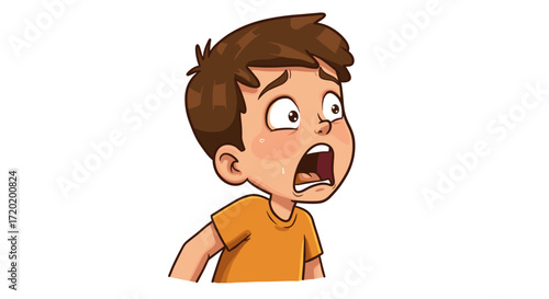 Scared Young Boy Expression of Fear and Shock Isolated on Transparent Background