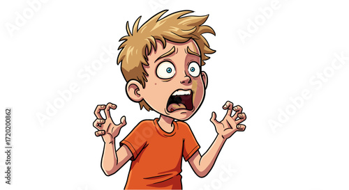 Terrified Young Boy Scream Fear Expression Shock Emotion Isolated Transparent Background