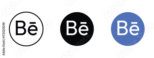 Set of pixel perfect colored Behance icon, 1 Silhouette, 1 Unexpanded, Behance icon representing design and creative platform.