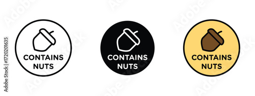 Set of pixel perfect colored Contains nuts icon, 1 Silhouette, 1 Unexpanded, Contains nuts icon showing food products that include nuts.