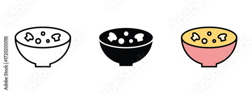 Set of pixel perfect colored Mushroom cream soup icon, 1 Silhouette, 1 Unexpanded, Icon of a bowl of mushroom cream soup.