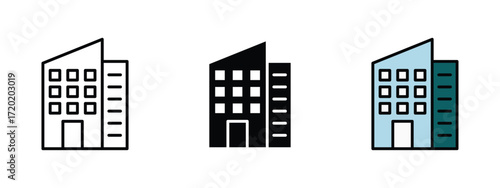 Set of pixel perfect colored Office icon, 1 Silhouette, 1 Unexpanded, Icon representing an office building.