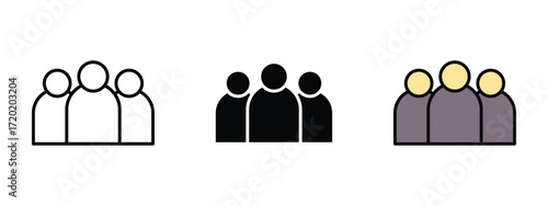 Set of pixel perfect colored people icon, 1 Silhouette, 1 Unexpanded, Icon representing group of people together.